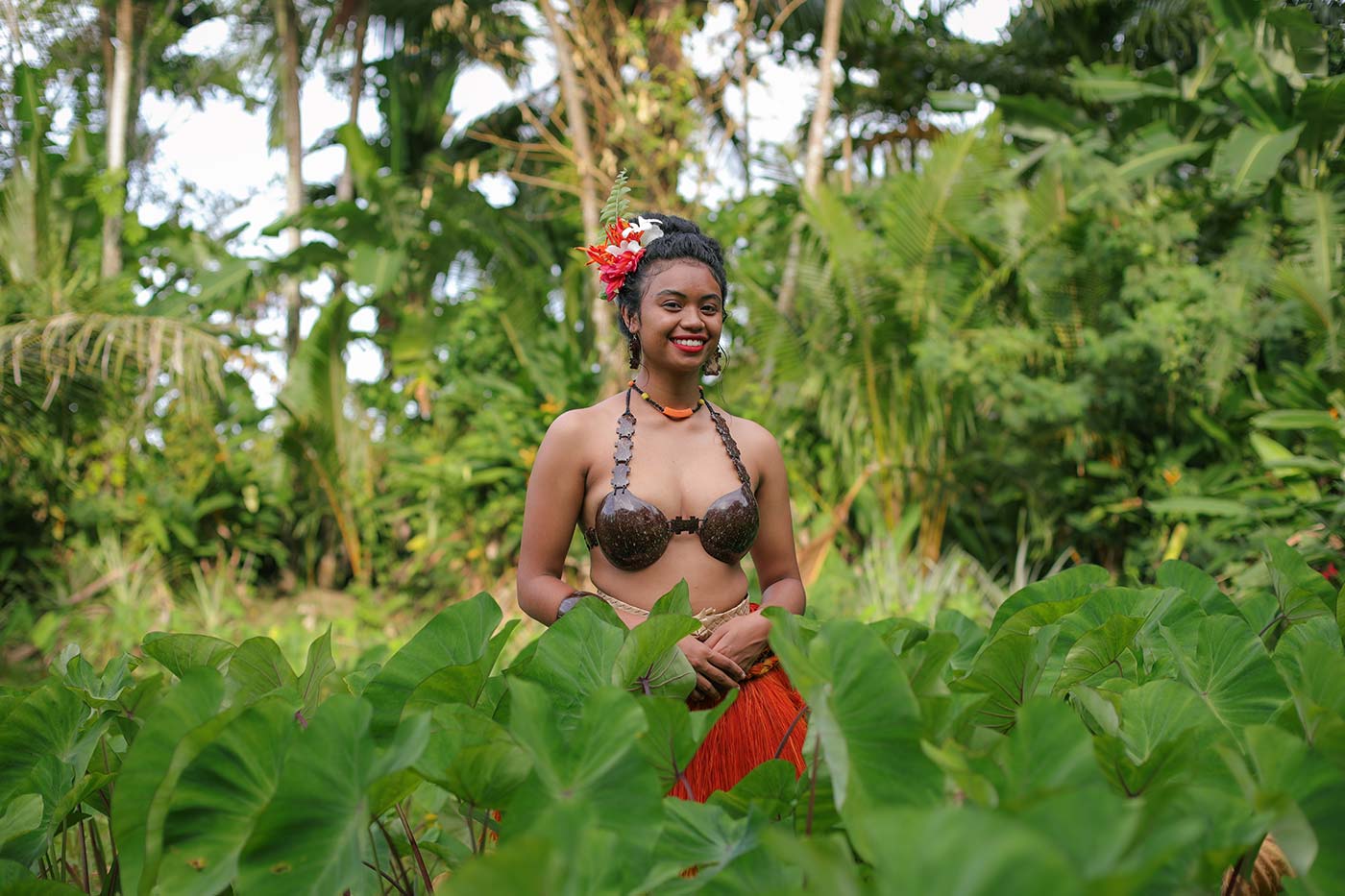 Palau - Woman in Taro Field